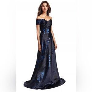 Rene Ruiz Strapless Navy Blue Gown